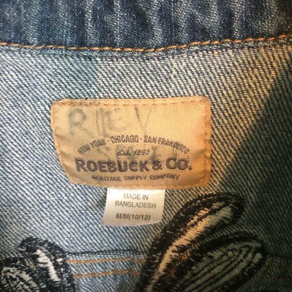 Roebuck & Co. Girl's Embroidered Flowers Jean Jacket Front Pockets Medium 10/12 - Picture 3 of 9